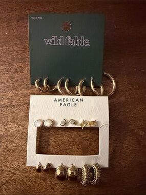 Set of 9 Gold Hoop/Stud Earrings (6 AE & 3 WF)